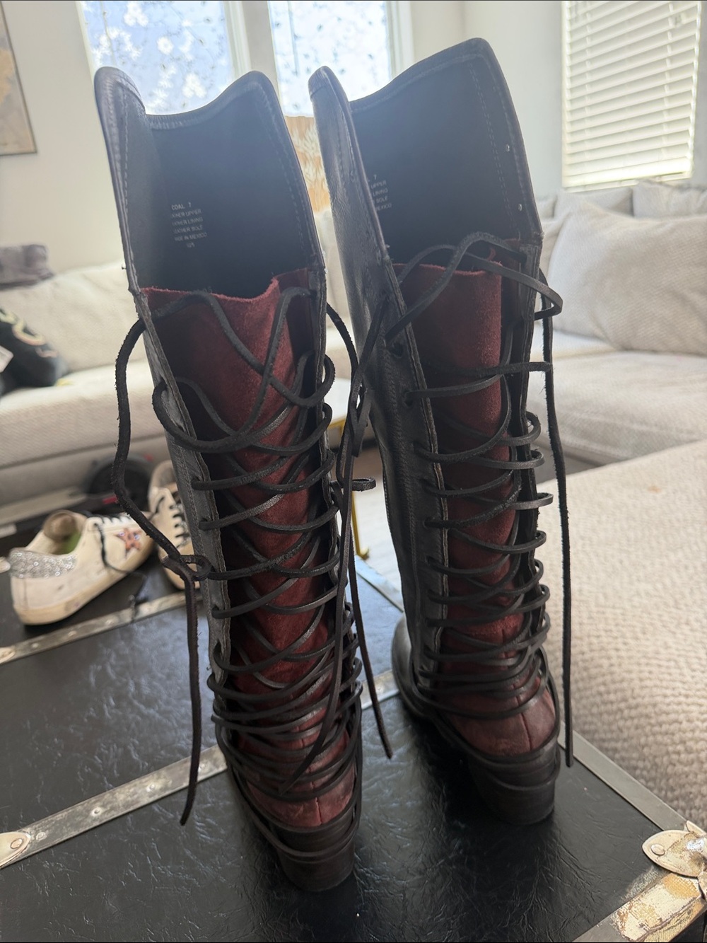 Freebird by Steven Tall Lace-Up Boots in Gray with Burgundy Interior - Picture 4 of 8
